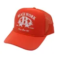 Red breathable mesh trucker hat with vintage white Blackwork letter B print for outdoors - Adjustable / Orange Red