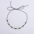 Détail du ruban de chapeau ethnique avec perles de turquoise et bois de style bohème - Style Marron Foncé Intercalaires Argent Perles Disques Bois Multicolores (Style 39)