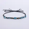 Bandeau de chapeau ethnique avec perles turquoise et accents métalliques pour déco DIY - Style Tissé Noir Perles Argent Turquoise Bleue Veines Noires (Style 40)