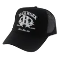 Black trucker hat with white B letter embroidery and breathable mesh for outdoor use - Adjustable / Black