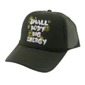 Dunkelgrüner Trucker Hat mit Small Body Big Energy Schaumdruck und Smiley-Grafik - Verstellbar / Armeegrün