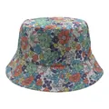 Detailed close-up showing vibrant multi-color floral print on the cotton bucket hat fabric - Dense Colorful Floral Pattern Style (Model 13)
