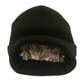 Gorro de punto de doble capa verde oscuro con forro de satén suave en color champán - Talla única / Verde Militar