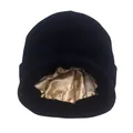 Gorro de punto azul marino con forro de satén champán para proteger el cabello y abrigar - Talla única / Azul Marino