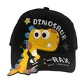 Black kids baseball cap with yellow cartoon dinosaur and guitar on a white background - Adjustable / Black