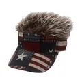 Berretto da baseball vintage con bandiera americana e capelli sintetici marroni realistici - Regolabile / Brown Hair