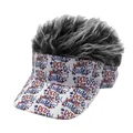 Berretto da baseball divertente con parrucca grigia e stampa 'RED WHITE & cute' decorativa - Decorazione con Parrucca (Grigio) / Grigio
