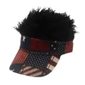 Berretto da baseball bandiera americana con parrucca nera per feste indipendenza - Regolabile / Pelliccia Sintetica Nera