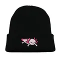Berretto in maglia invernale con simpatico ricamo axolotl rosa su risvolto nero classico - Taglia unica / Nero
