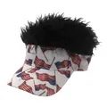 Lustige US-Flaggen-Baseballkappe mit schwarzen Perückenhaaren für Party und Outdoor - Verstellbar / Schwarz