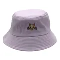 Unisex lichtpaarse vissershoed met schattig kattenborduursel en gestikte rand - M (56-58cm) / Paars