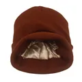 Gorro de punto marrón oscuro con forro de satén champán y dobladillo grueso de invierno - Talla única / Burdeos