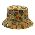Omkeerbare Capibara vissershoed met cartoon dierenprint in mosterdgeel canvas materiaal - M / Aardgeel