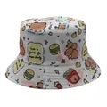Witte omkeerbare vissershoed met schattige cartoon capibara en fastfood printmotieven - M / Wit