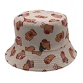 Beige omkeerbare vissershoed met schattige cartoon Capybara prints voor de zon - M / Beige