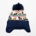 Detailed knit pattern of children winter hat with colorful construction vehicle jacquard - One Size (3-10 Years) / Navy Blue