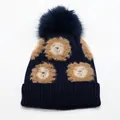 Berretto in maglia leone blu navy per bambini con pompon e calda fodera in pile - Taglia unica (Bambini) / Blu Notte