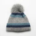 Gorro de punto a rayas para niños con pompón gris y forro polar grueso en tonos azules - Talla única (3-10 años) / Gris