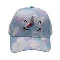 Detail of colorful tie-dye kids baseball cap featuring unicorn and butterfly embroidery - Adjustable / Butterfly Pattern / Sky Blue