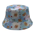 Close-up of cute cartoon Capybara print on a blue gradient reversible bucket sun hat - M / Blue