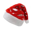 Gorro de Navidad rojo con plumas plateadas y borde de felpa suave color blanco - Rojo Navidad (Estampado de Pluma Plateada)
