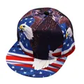 Close-up of hip hop snapback cap featuring American flag and bald eagle print design - Adjustable / Bald Eagle and Stars and Stripes (Black Style 2)