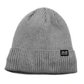 Bonnet en tricot gris pour hommes et femmes avec écusson tendance et revers classique - Gris clair