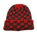Winter gebreide muts met rood-groen ruitjespatroon voor dames en heren - Rood En Groen