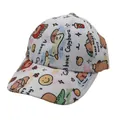 Detailed close-up of kids' baseball cap featuring all-over cartoon Capybara print - White
