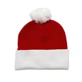 Dettaglio del cappello di Natale in maglia rossa e bianca con morbido pompon e trama - Bianco e Rosso