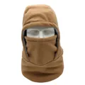 Detail of fleece-lined winter hood with integrated face mask for thermal protection - One Size / Khaki
