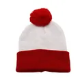 Close-up of the red and white knit pom-pom beanie with high-quality warm yarn texture - Red and White Style