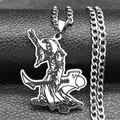 Close-up of gothic grim reaper playing electric guitar pendant with punk curb chain - 60CM / Silver