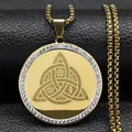 Golden Celtic Trinity Knot necklace with mystic runes and sparkling crystal inlay - Gold
