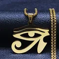 Polished gold Eye of Horus pendant necklace on a premium dark blue leather background - Gold