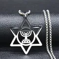 Polished stainless steel hexagram and menorah cutout pendant on a metal box chain - Silver
