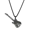 Collier avec pendentif guitare noire en acier titane, notes de musique et design évidé - Noir