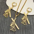 Religious jewelry set with Jesus cross pendant necklace and matching gold hoop earrings - Gold