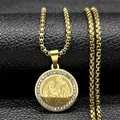 18K gold plated stainless steel Holy Family medallion necklace with CZ stones - Gold