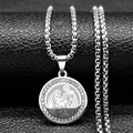 Silver religious round pendant necklace with Saint Family engraving and crystal halo - Silver