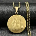 Golden Saint Michael religious pendant necklace with a classic round box chain - Gold