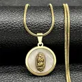18k gold plated Virgin Mary pendant necklace with mother of pearl on a gold snake chain - Gold 60cm