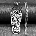 Polished stainless steel flip-flop pendant necklace with tropical leaf hollow design - 60CM / Silver