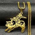 Gold bull riding pendant necklace for men with hollow western cowboy design and box chain - 60CM / Gold
