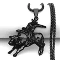 Detailed close-up of a black stainless steel necklace with a hollow cowboy bull rider pendant - 60CM / Black