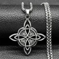 Vintage Edelstahl Keltenknoten Anhänger mit Triquetra-Symbolen an einer feinen Boxkette - Silber (Langer Stil)