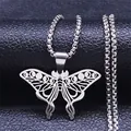 Pendentif papillon évidé avec phases de lune sur fond en cuir noir texturé - 60CM / Argent
