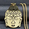 Polished gold buddha head pendant necklace with hollowed details on black leather - 60 / Gold