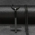Inverted cross pendant necklace in black stainless steel with box chain for men - Black