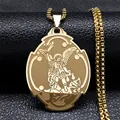 Detailed macro view of golden Saint Michael archangel relief pendant on black leather - 60CM / Gold